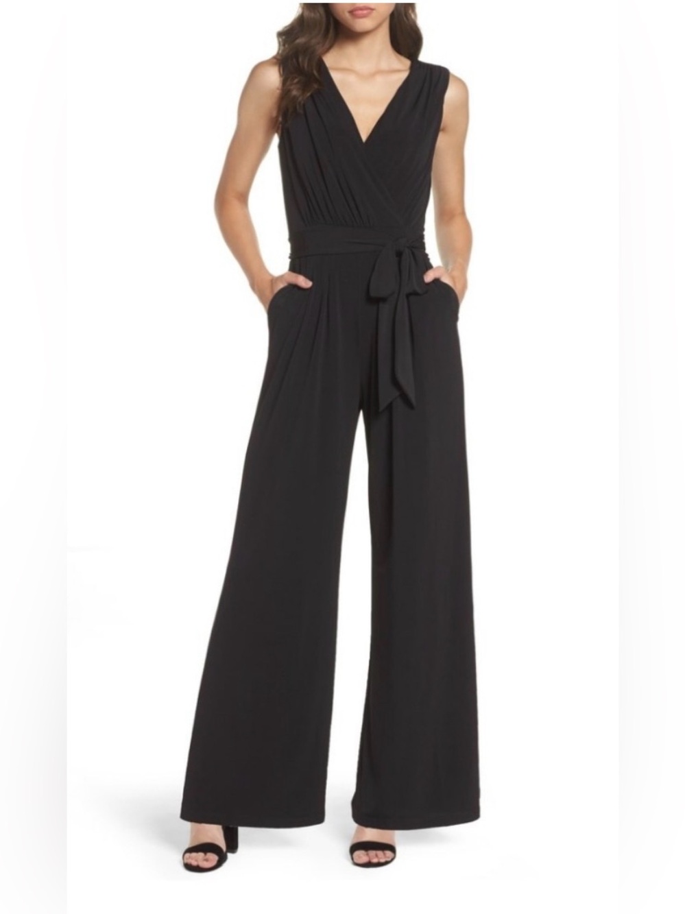 Vince Camuto Sleeveless Black Wide-Leg Jumpsuit with Tie Waist Sz Medium
